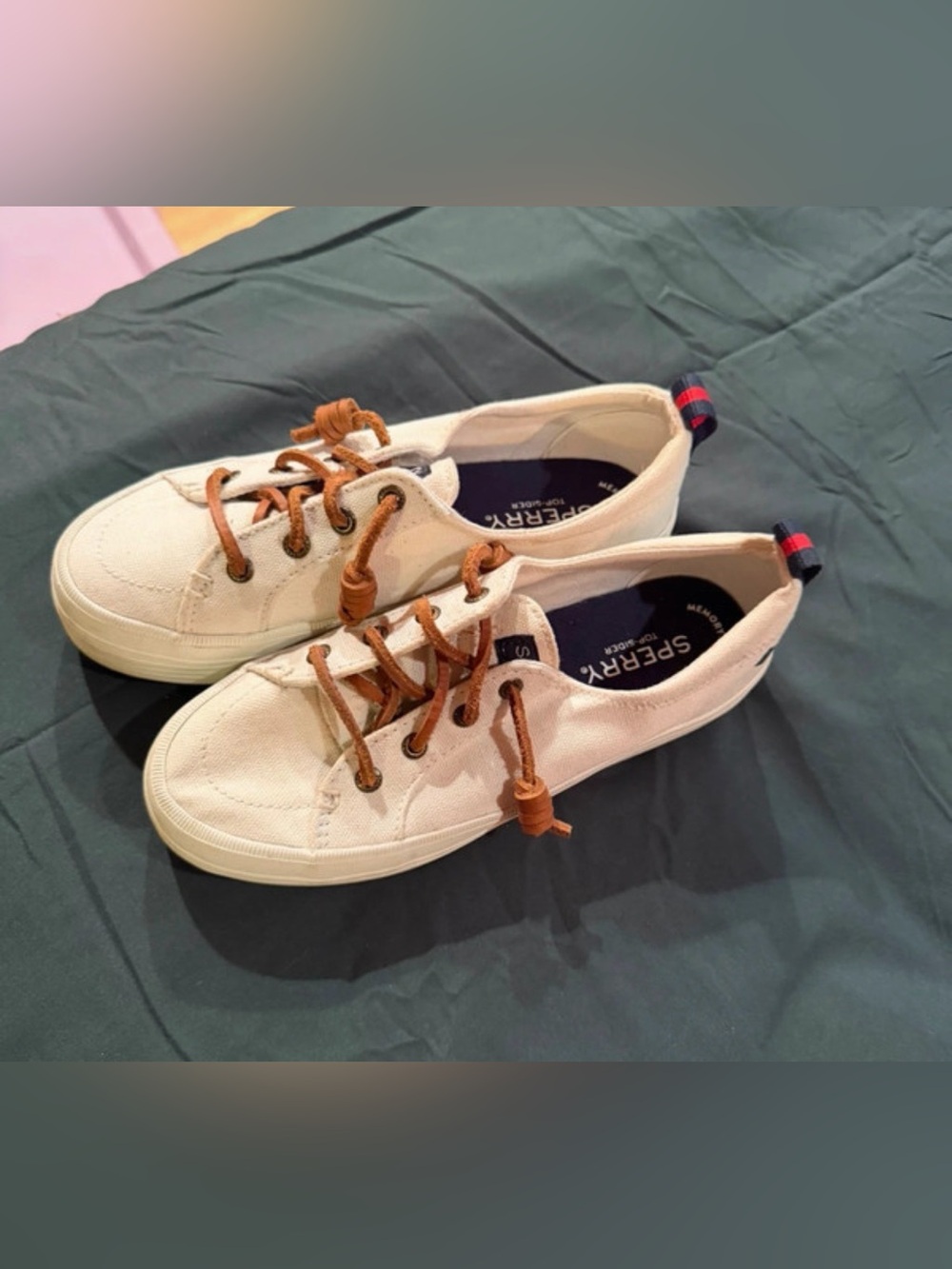 Sperry Off-White Canvas Sneakers with Brown Laces
